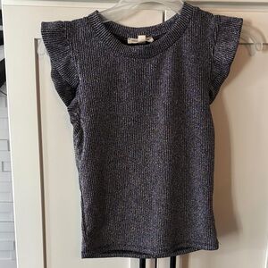 Moa Moa Metallic Navy Blue Ribbed Tank Top with Flutter Shoulders